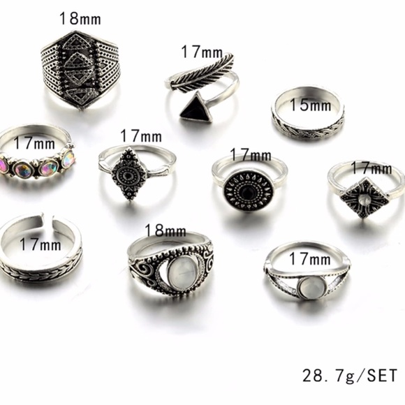10 rings✖️ boho midi ring set silver black - Picture 2 of 2